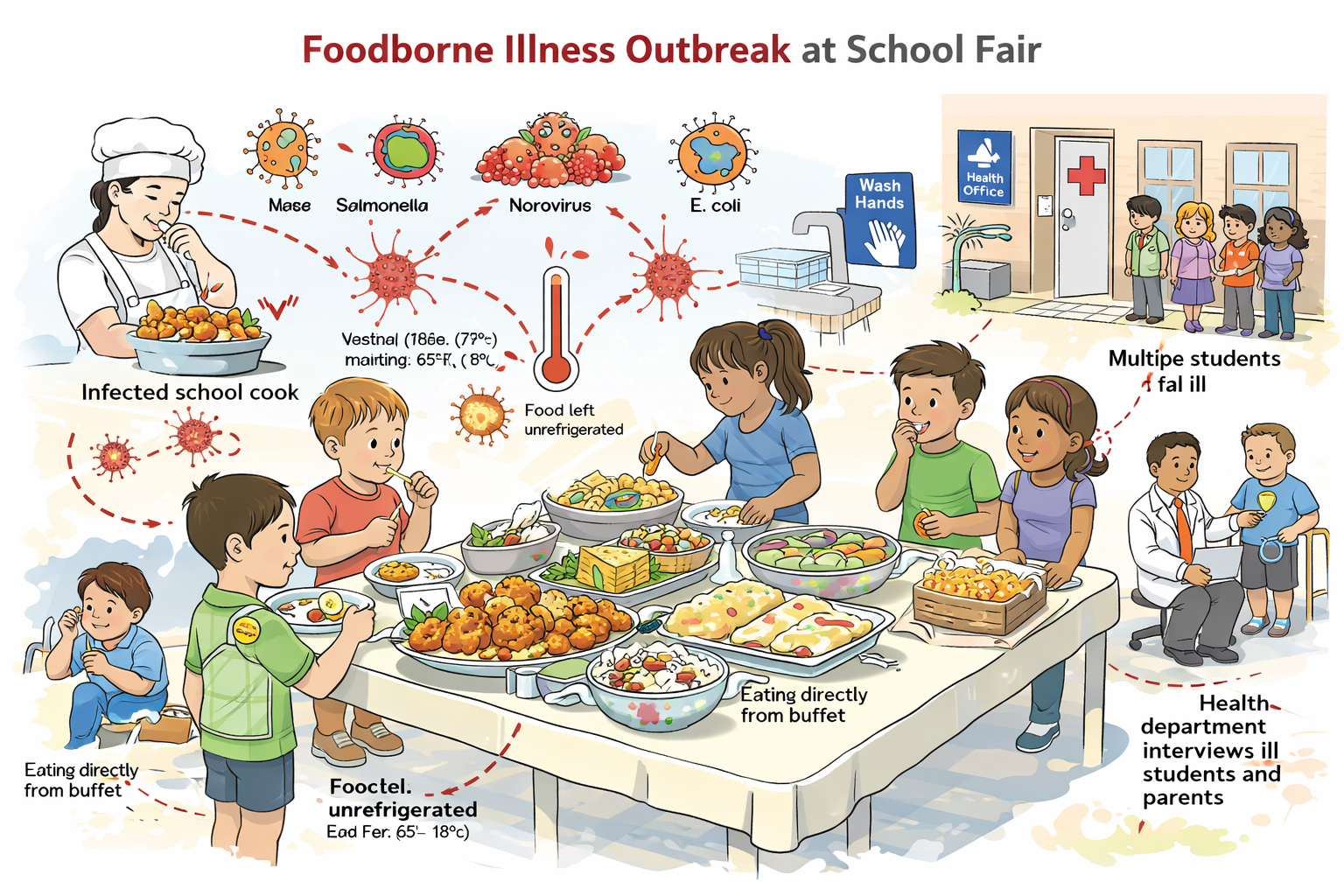 Foodborne illness outbreak at a school fair buffet