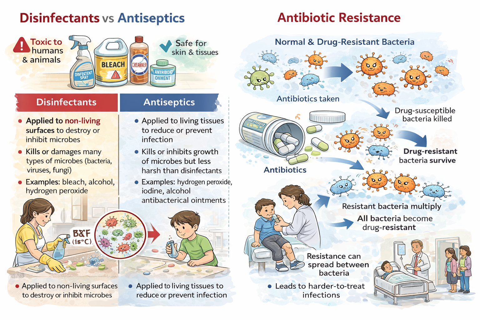 Comparison of disinfectants and antiseptics